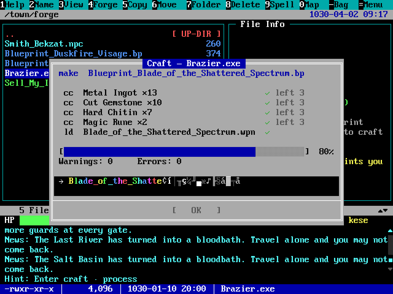 The compile window turning materials into gear